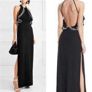 Halston Heritage Open Back Black Ruffle Sleeveless Maxi Dress S